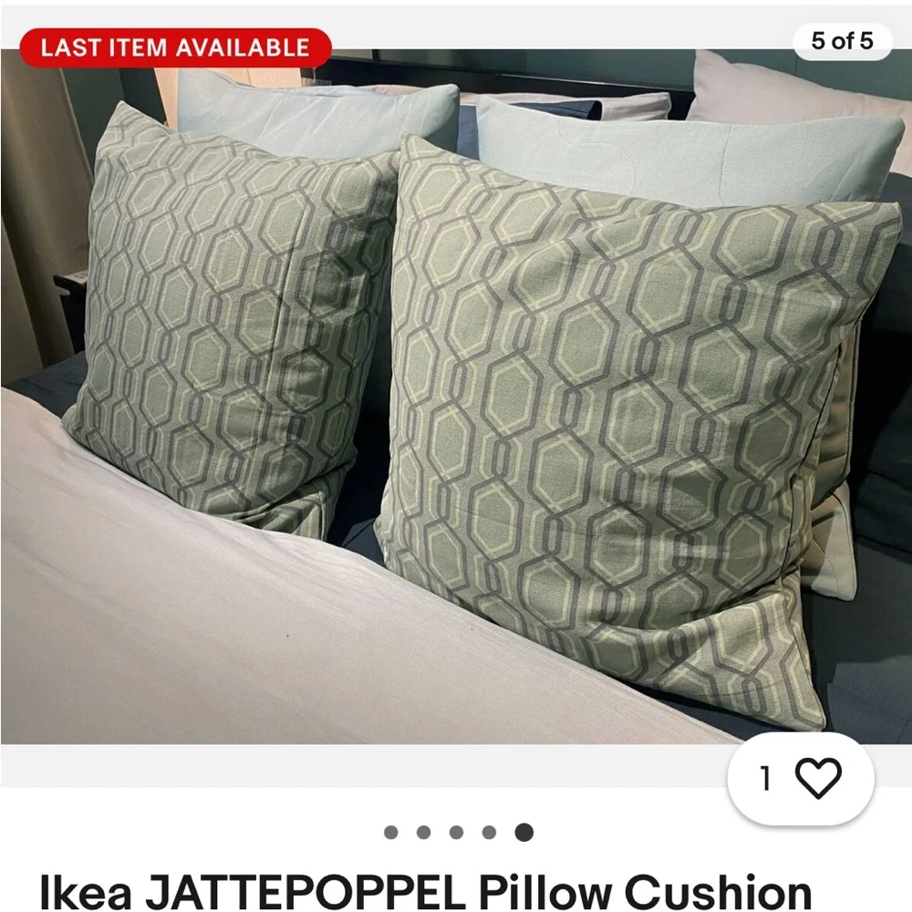 Ikea JATTEPOPPEL (2) Pillow Cushion Covers Cotton 20”x20” Green|Gray | Lot of 2